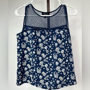 Jason Wu for Target Navy Blue Floral Polyester Tank w/ Mesh Design (Sz XS)